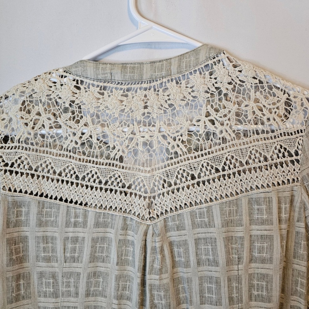 Miilla‎ Tunic Dress Womens Small Tan Beige Boho Crochet Lace Pintuck Cottagecore - Picture 7 of 10